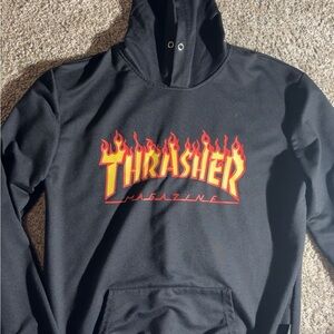 Thrasher Black Hoodie with Flame Logo